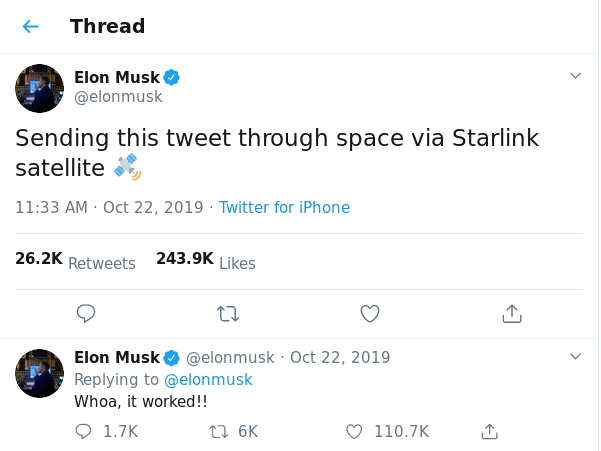 Eelon Musk already using starlink service