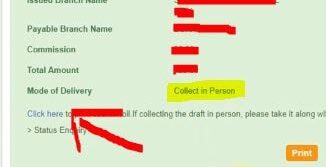 mode of delivery collect in person sbi online demand draft
