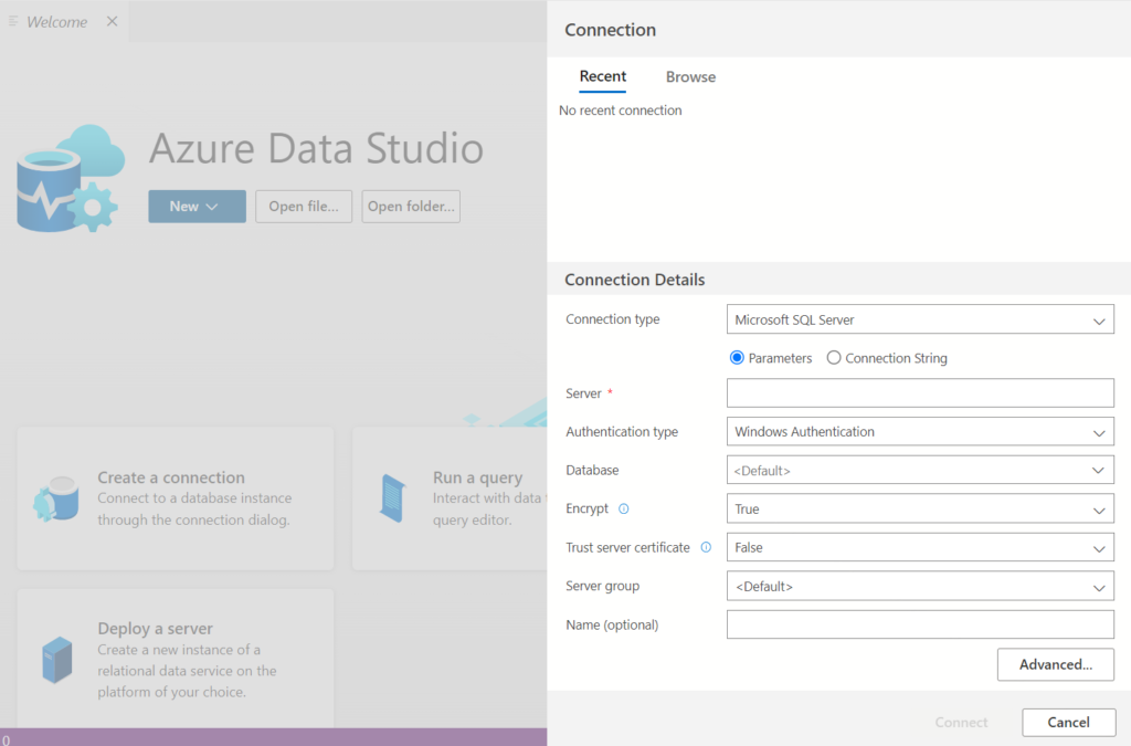 connect Database server through Azure Data Studio, a best alternative to MS SQL server.