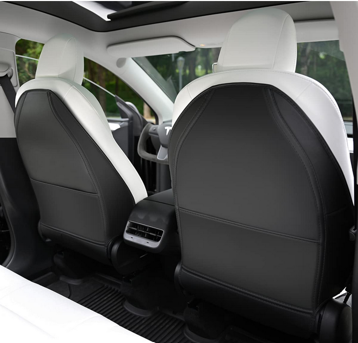 Leather Seat Back Protector, Wear-Resistant Car Kick Mats with Organizer Pocket, Set of 2  for Tesla model 3 2024